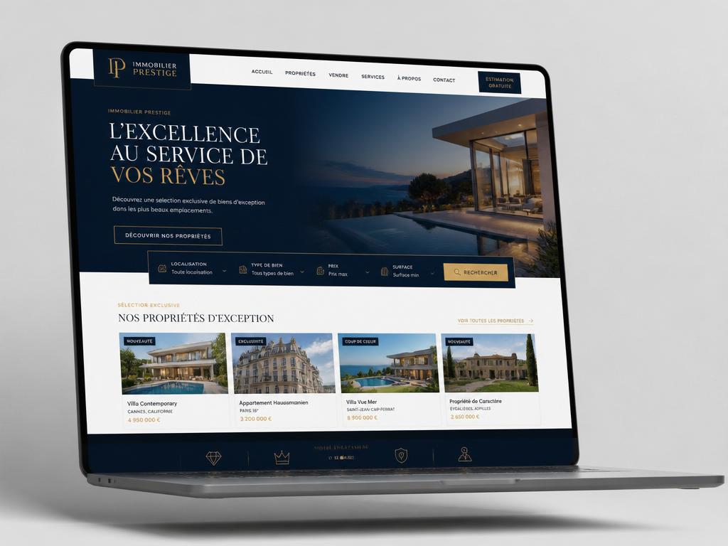 Maquette du site web de l'agence Immobilier Prestige